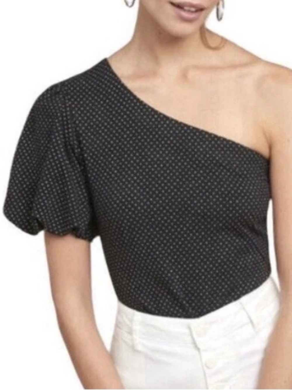 Anthropologie Maeve Black & White One-Shoulder Puff Short Sleeve Top